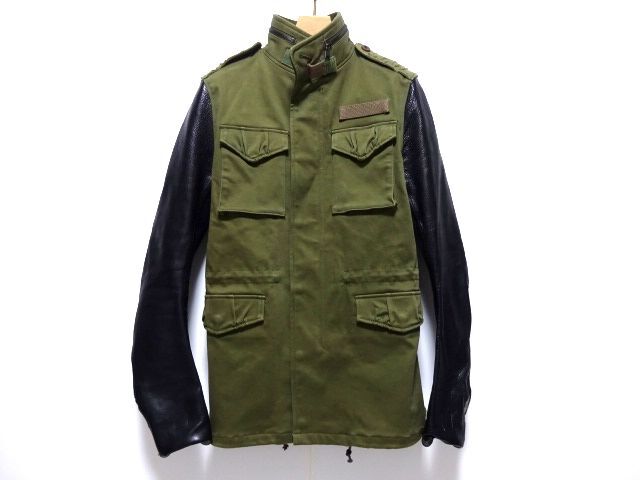 名作 WJK M-66 VINTAGE MILITARY JACKET M size / ダブルジェイケイ M-65 再構築 ミリタリージャケット 袖レザーｘニット 日本製 メンズ