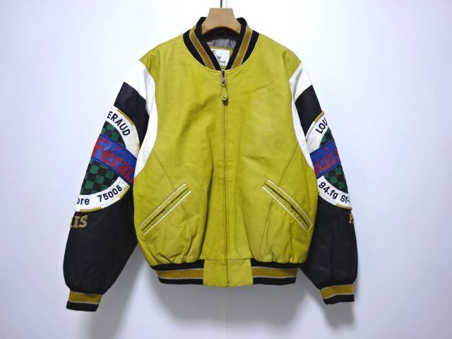 Louis Feraud 90s vintage original LEATHER VARSITY JACKETL size / ルイフェロー オールレザー スタジャン 革ジャン メンズ