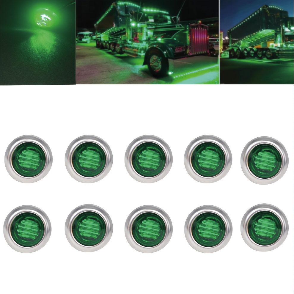 10個セット 車用 マーカーライト LED ミニライト 補助ライト 3cm 金属 ステンレス グリーン 緑 12V カーライト 明るい サイドライト t8887
