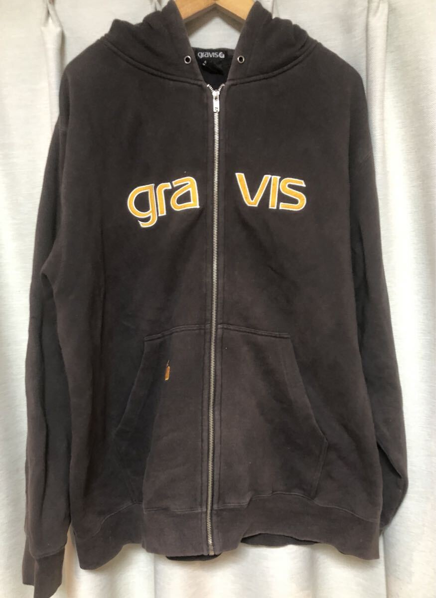 gravis グラビス・ジップパーカ XLサイズ・濃い茶色も少し入ったブラック・ストリート系