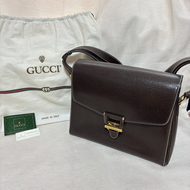デッドストック級 美品 お得 オールド グッチ GUCCI ビンテージ 2WAY ショルダー ハンドバッグ ブラウン レザー 本革 保存袋 IW510CB03GCC