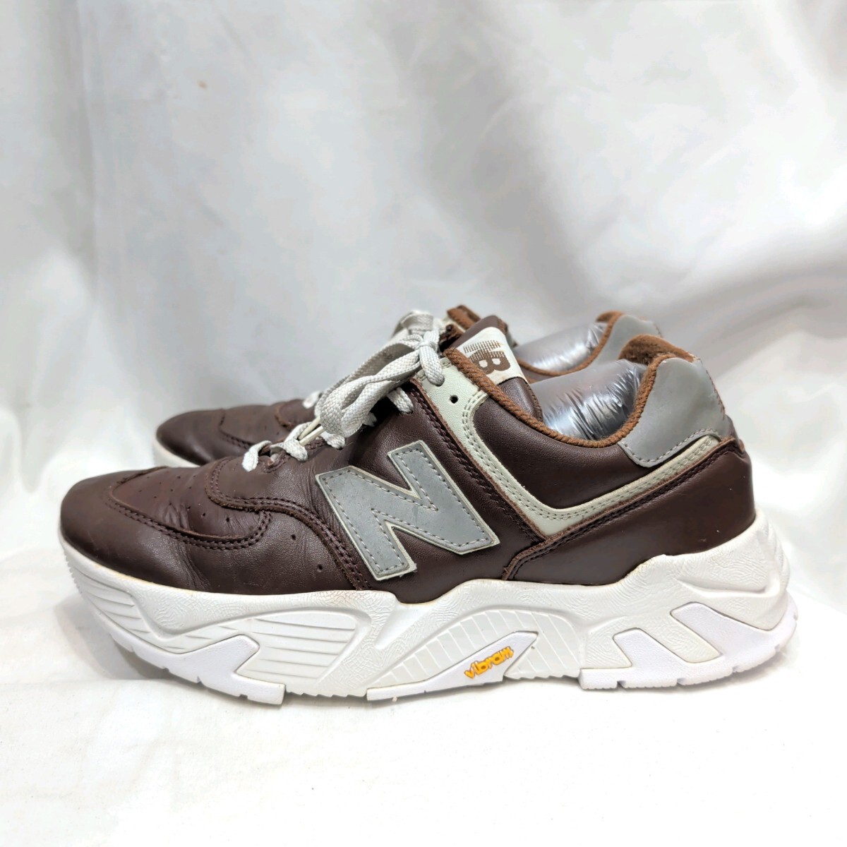 【Vibramソール交換済】USA製 new balance ニューバランス 576 オールレザー スニーカー US10/28cm メンズ 靴 ブラウン 茶色 本革