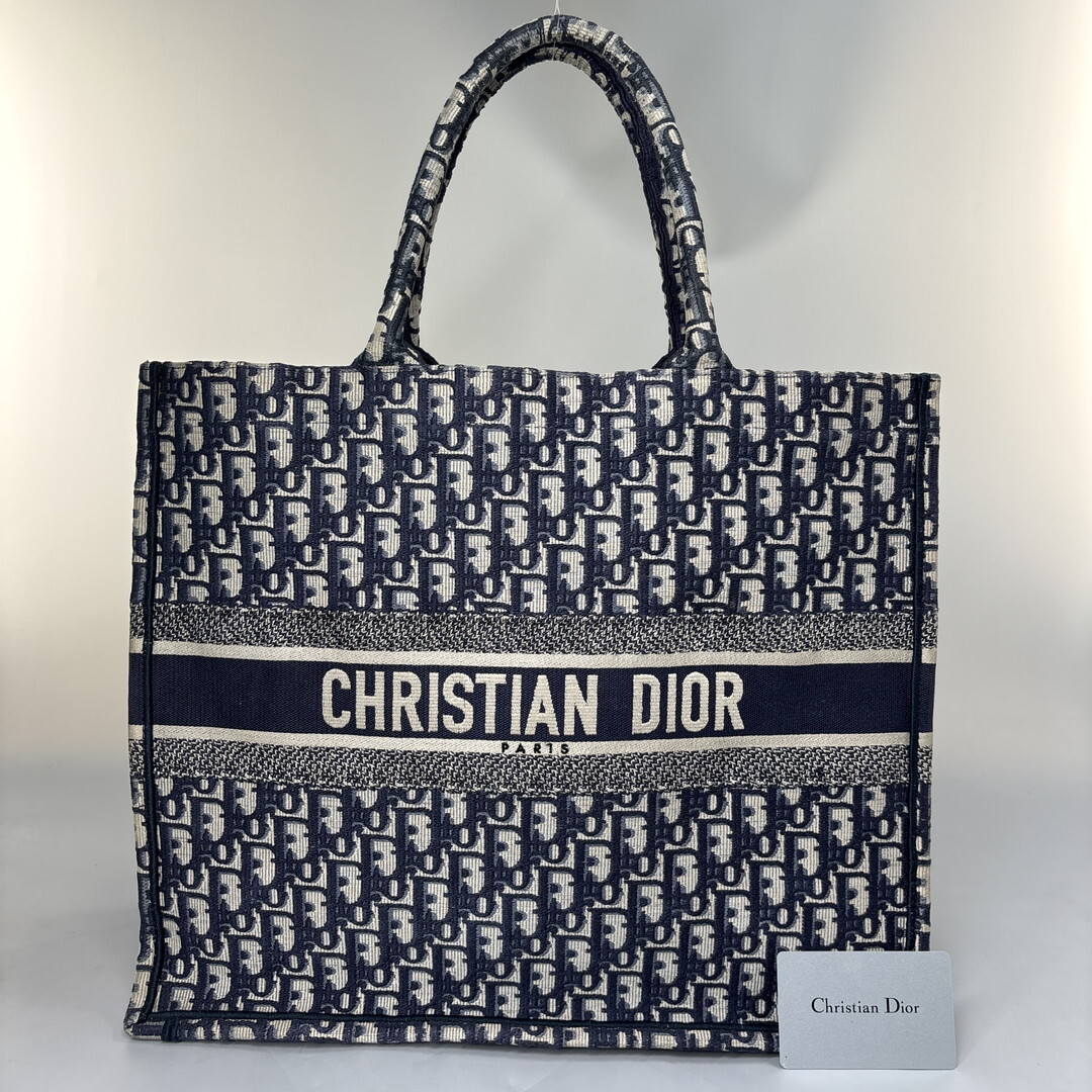 超極美品 ChristianDior クリスチャンディオール オブリーク ブックトート ラージ レディース トートバッグ ネイビー 正規品 ハンドバッグ
