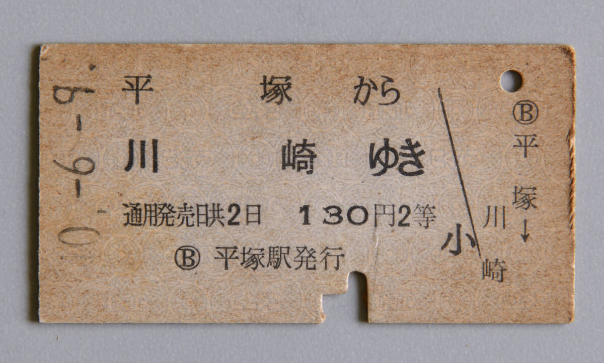 国鉄硬券乗車券 平塚から川崎ゆき　昭和40年6月9日 No.3371