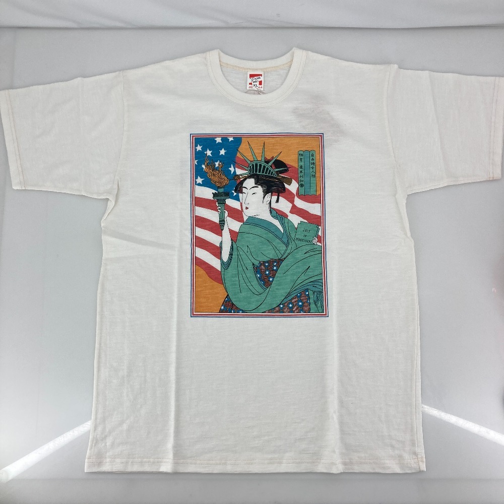 05w12194 フリーホイーラーズ FREEWHEELERS T-SHIRT 自由婦女人相 ホワイト サイズXL 日本製 メンズ 半袖Ｔシャツ コットン 中古品