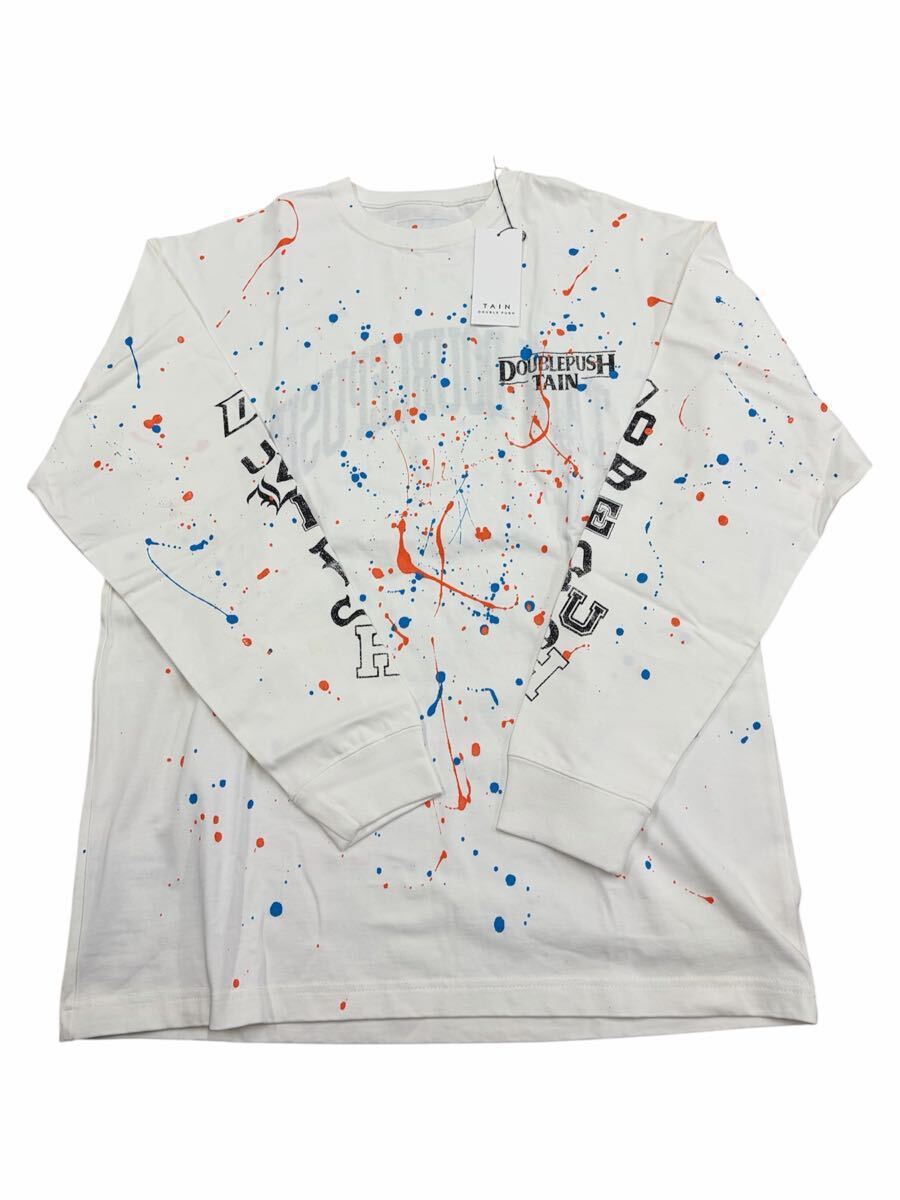 TAIN DOUBLE PUSH スプラッシュペイント ロングスリーブTシャツ 長袖 ロンT ホワイト Sサイズ