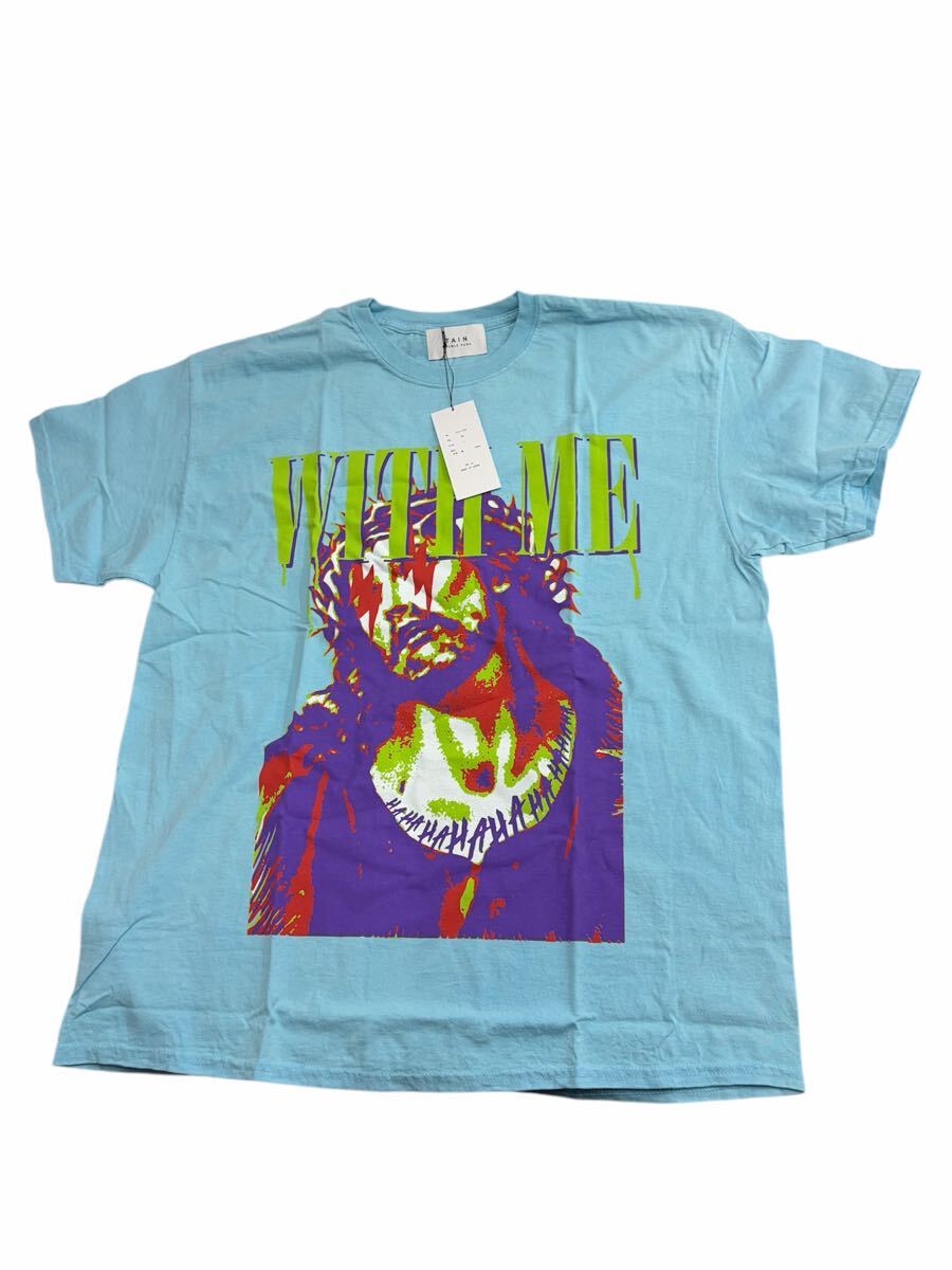 Tain Double Push WITH ME / WITHOUT ME グラフィック 半袖 Tシャツ スカイブルー Lサイズ 