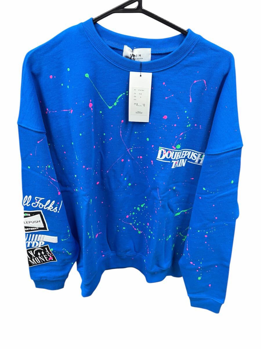 ②【タグ付き未使用】TAIN DOUBLE PUSH テイン ダブルプッシュ ブルー Mサイズ ブルー スウェット トレーナー