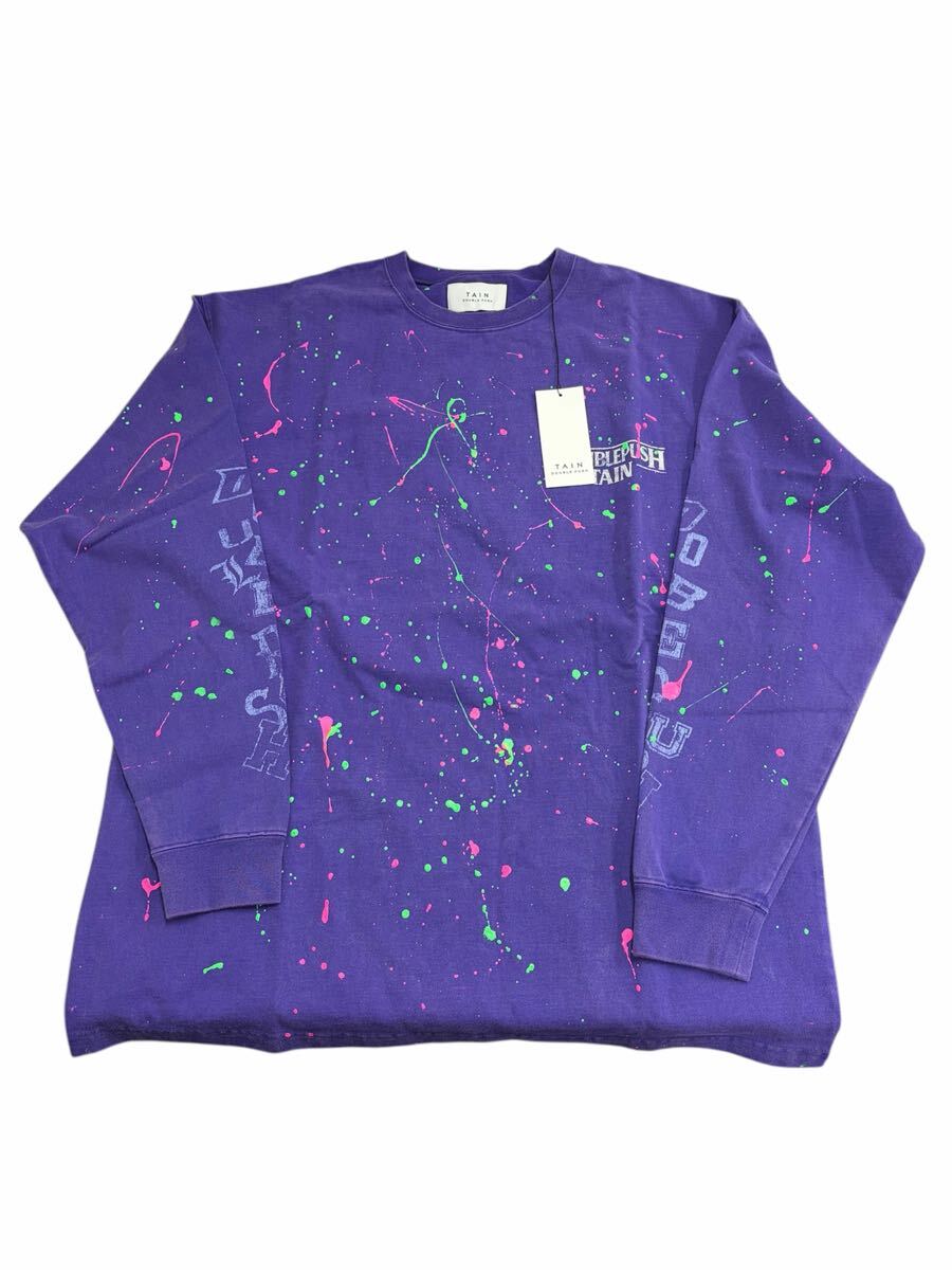 TAIN DOUBLE PUSH ペイントスプラッター ロングスリーブTシャツ パープル Lサイズ 