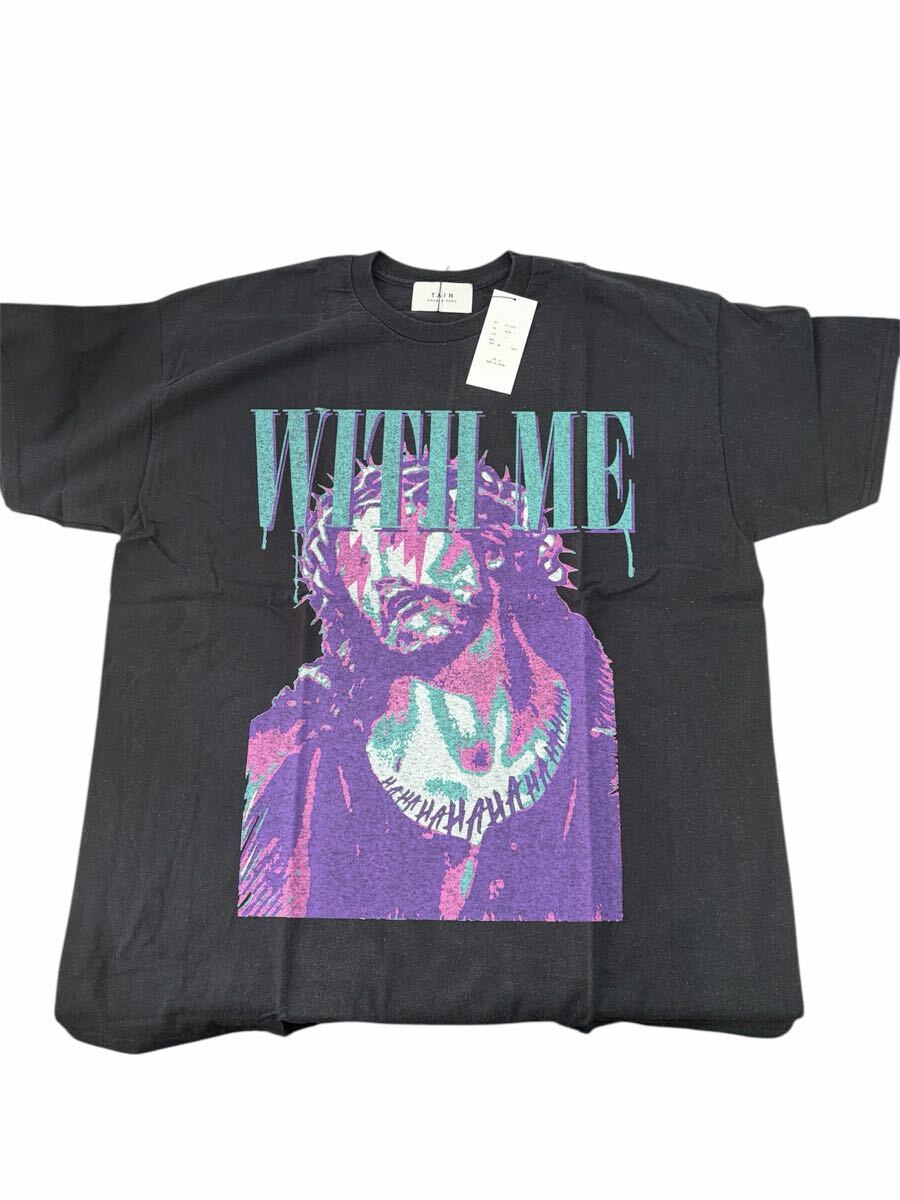 ② TAIN DOUBLE PUSH “WITH ME / WITHOUT ME” プリント 半袖Tシャツ Lサイズ ブラック 古着