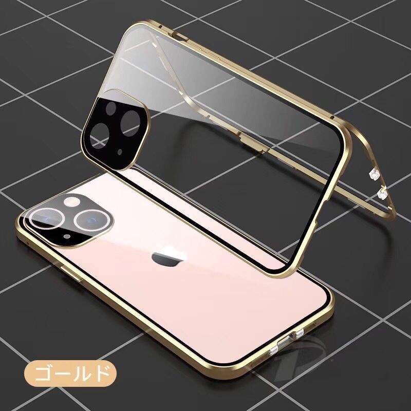 iPhone 16Pro ゴールド ダブルロック付 強化ガラス レンズカバー体型 アルミ 耐衝撃 iPhone11 12 13 14 15 16 Pro max mini Plus ケース