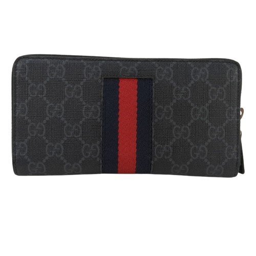 GUCCI グッチ 長財布 シェリーライン GG柄 ラウンドファスナー ブラック レザー シルバー金具 408831・493075