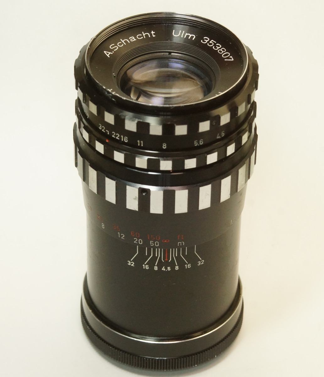 西ドイツ製 A.Schacht Ulm Travenon 1:4.5/135R M42 1NB-807 ゼブラ プリセット自動絞 絞羽16枚 シャハト