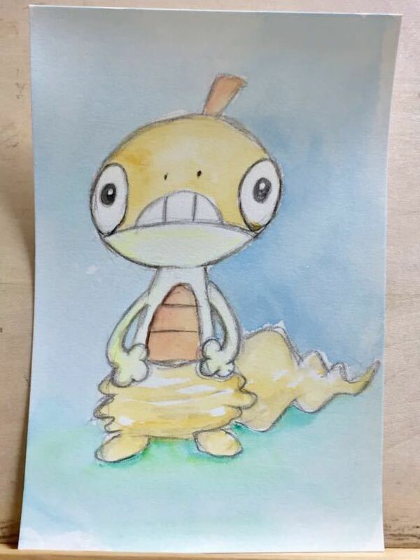 手描きイラスト ズルッグ ポケモン ポケットモンスター 水彩 ハガキ 【あおきしずか】