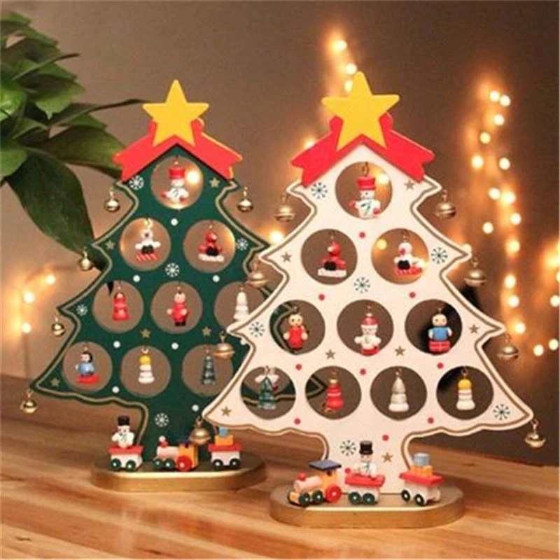 Diyミニ木製クリスマスツリーの装飾装飾品フェスティバルパーティークリスマスツリーテーブルデスク装飾子供クリスマスギフト3色より選択可
