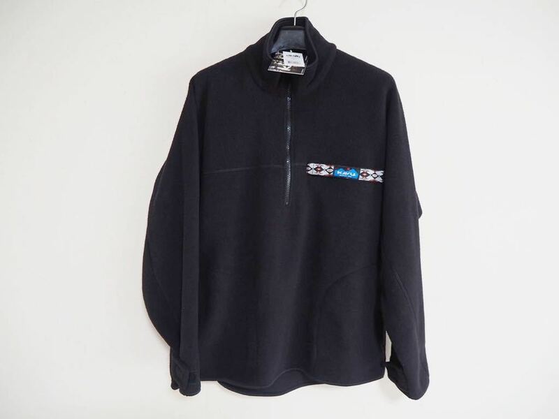 未使用 KAVU カブー USA製 ハーフジップ プルオーバー Throw shirt スロー シャツ S フリース ジャケット ブラック 黒 アウトドア