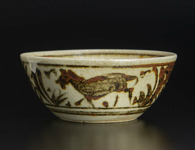 宋 吉州窯褐釉馬紋碗 中国 古美術