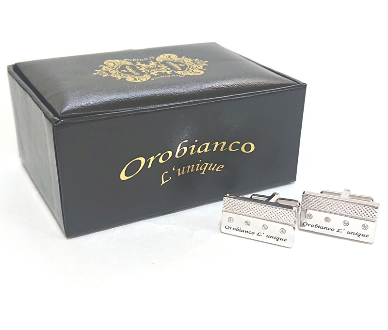 【oac13】新品　Orobianco L'unique オロビアンコ ルニーク　カフス　カフリンクス　シルバー×クリスタルストーン