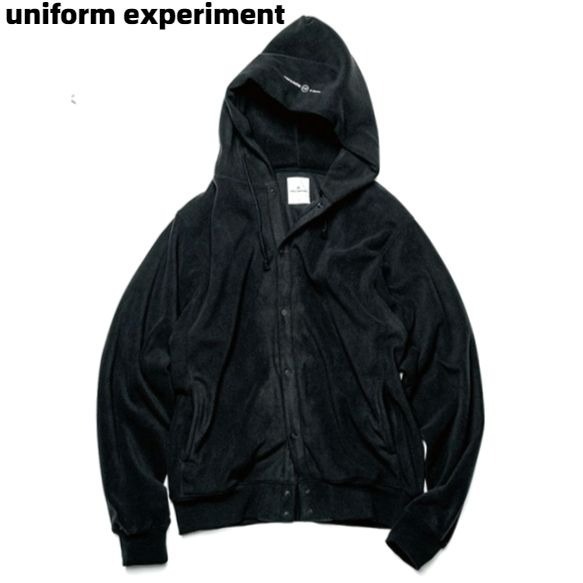 3 新品【uniform experiment MICRO FLEECE BUTTON HOODY UE-189063 BLACK ユニフォームエクスペリメント マイクロ フリース パーカー】