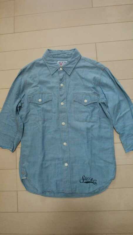 STIFF（スティッフ） 七分丈シャンブレーシャツ カラー:ブルー系 表示サイズ:Small 表示素材:綿100% MADE IN JAPAN