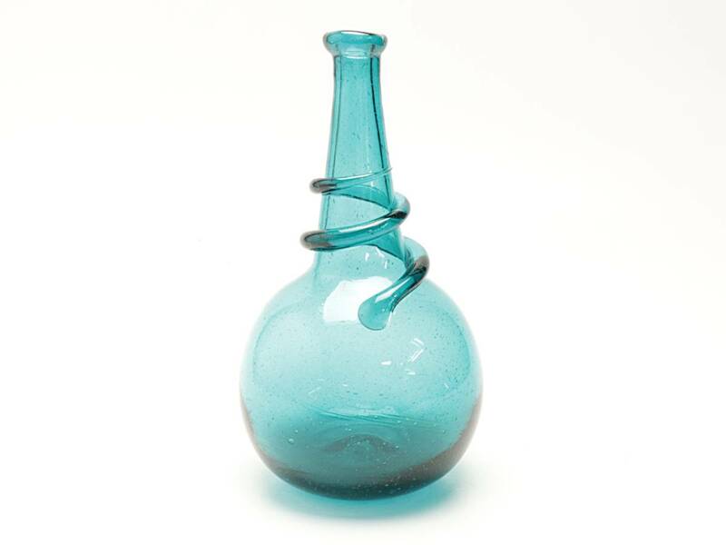 【蔵】倉敷ガラス 小谷真三 作 首巻き花瓶 小谷ブルー 吹きガラス 本物保証 Y322