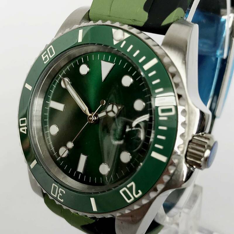 【レア】新品 迷彩PARNIS パーニス 紳士腕時計 機械式自動巻 緑文字盤 迷彩柄シリコンバンド 日本製ムーブメント　ドイツ品質