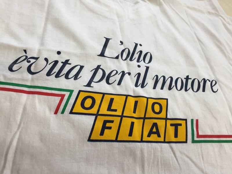 デッドストック 伊太利屋 SPORTS RACING SERVICE OLIO FIAT Tシャツ アルファロメオ フィアット ランチア 当時物 未使用 vintage 80s 90s