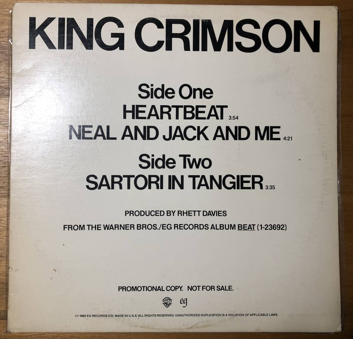 12inch 【PROG ROCK】KING CRIMSON / Heartbeat 【希少USプロモオンリー】