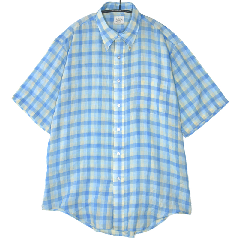 美色 70s ビンテージ Manhattan 半袖 ボタンダウン シャツ ブルー系 size.16-16 1/2(L相当)