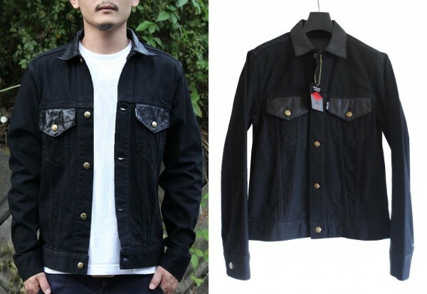 17A/W CUTRATE LEATHER COMBINATION DENIM JACKET M カットレイト レザー コンビネーション デニム Gジャン ブラック CUT-RATE