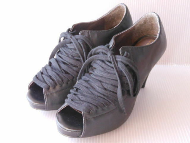 靴紐パンプス/ブラック/M
