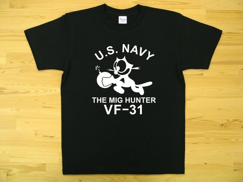 U.S. NAVY VF-31 黒 5.6oz 半袖Tシャツ 白 M ミリタリー トムキャット VFA-31 USN