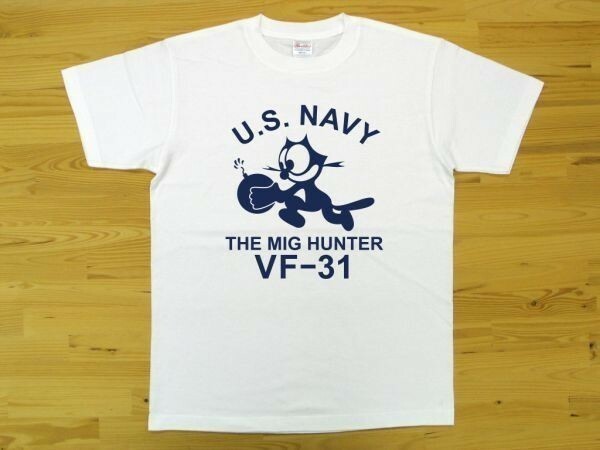 U.S. NAVY VF-31 白 5.6oz 半袖Tシャツ 紺 XL ミリタリー トムキャット VFA-31 USN