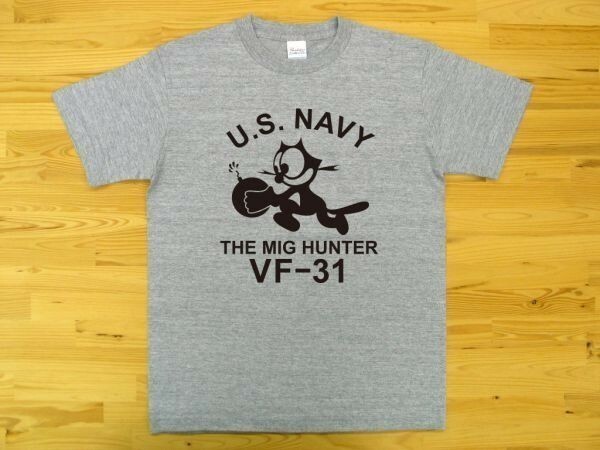 U.S. NAVY VF-31 杢グレー 5.6oz 半袖Tシャツ 黒 L ミリタリー トムキャット VFA-31 USN