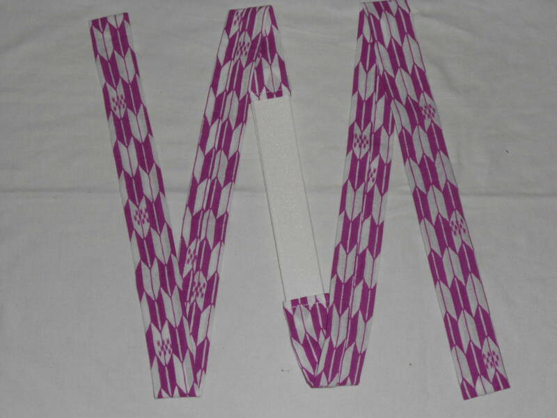 手作り、振袖着付けに袋帯の変わり結び用三分仮紐、矢絣、赤紫