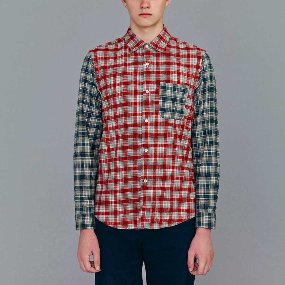 GU KIM JONES キムジョーンズ コラボ フランネルチェックカラーブロックシャツ(KJ) RED Lサイズ 新品タグ付き 未使用 レア