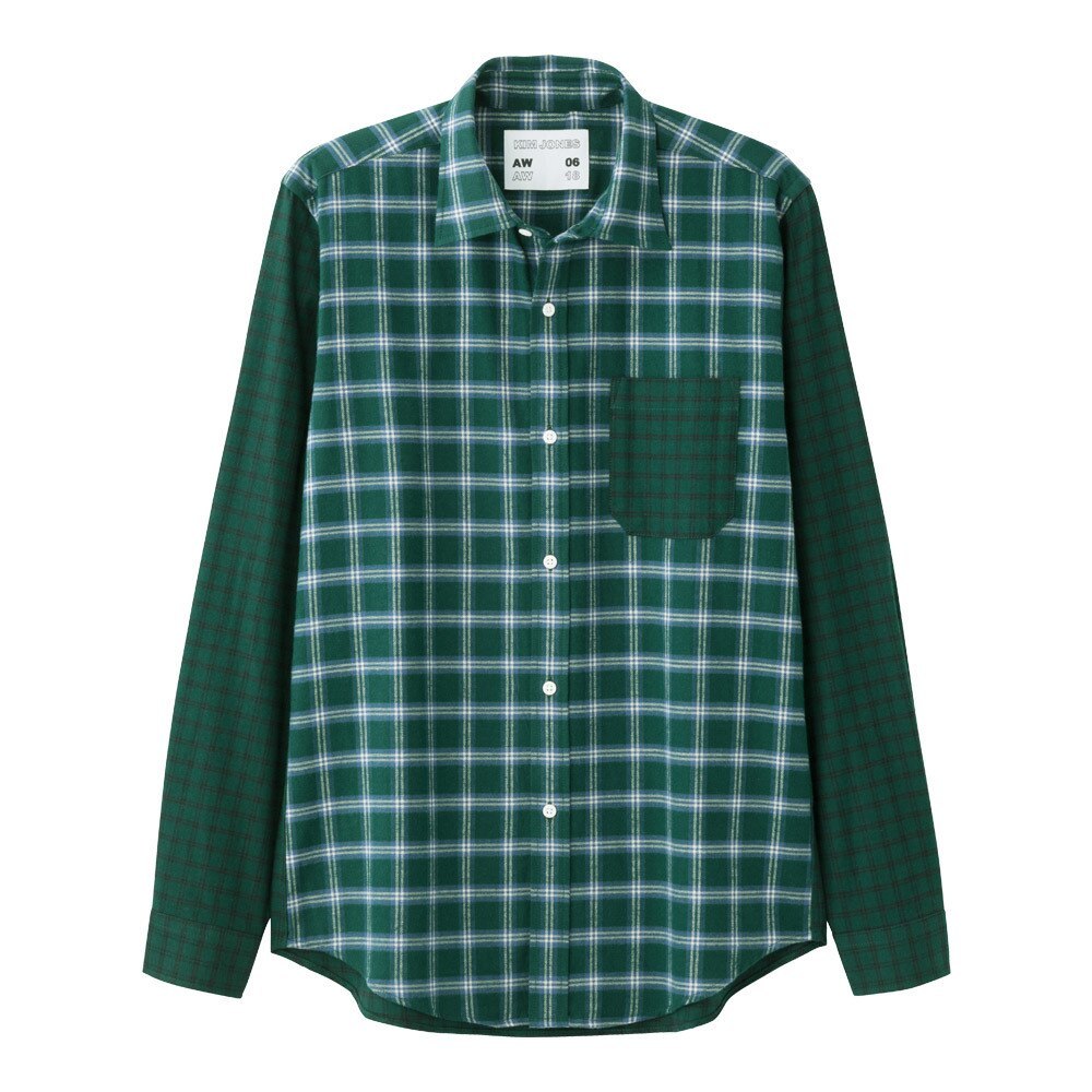 GU KIM JONES キムジョーンズ コラボ フランネルチェックカラーブロックシャツ(KJ) DARK GREEN Lサイズ 新品タグ付き 未使用 レア