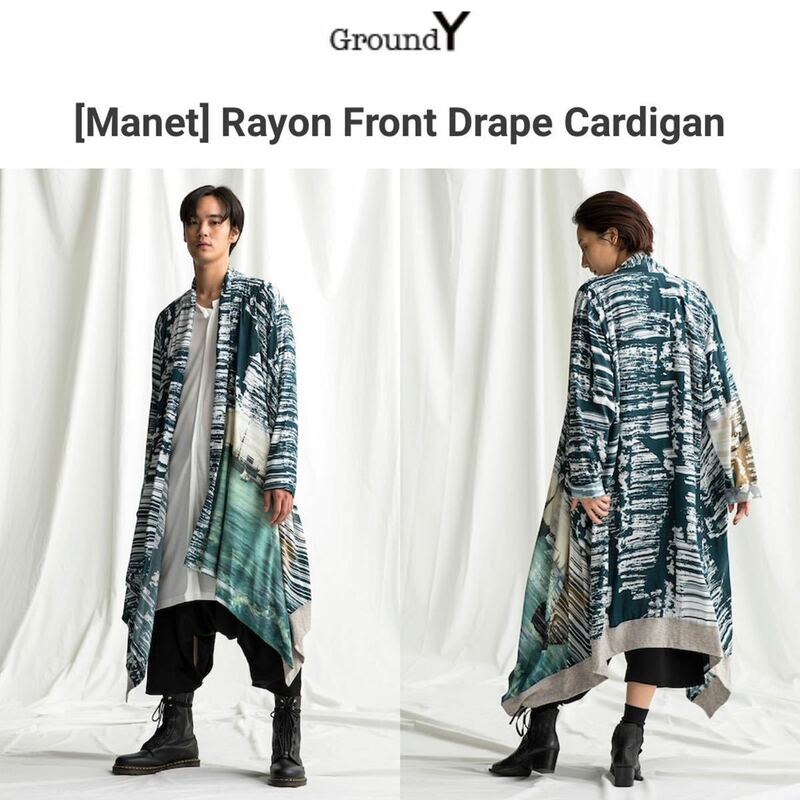 Ground Y Manet Rayon Front Drape Cardigan Yohji Yamamoto ヨウジヤマモト ロングカーディガン ユニセックス 男女兼用 西洋絵画コラボ
