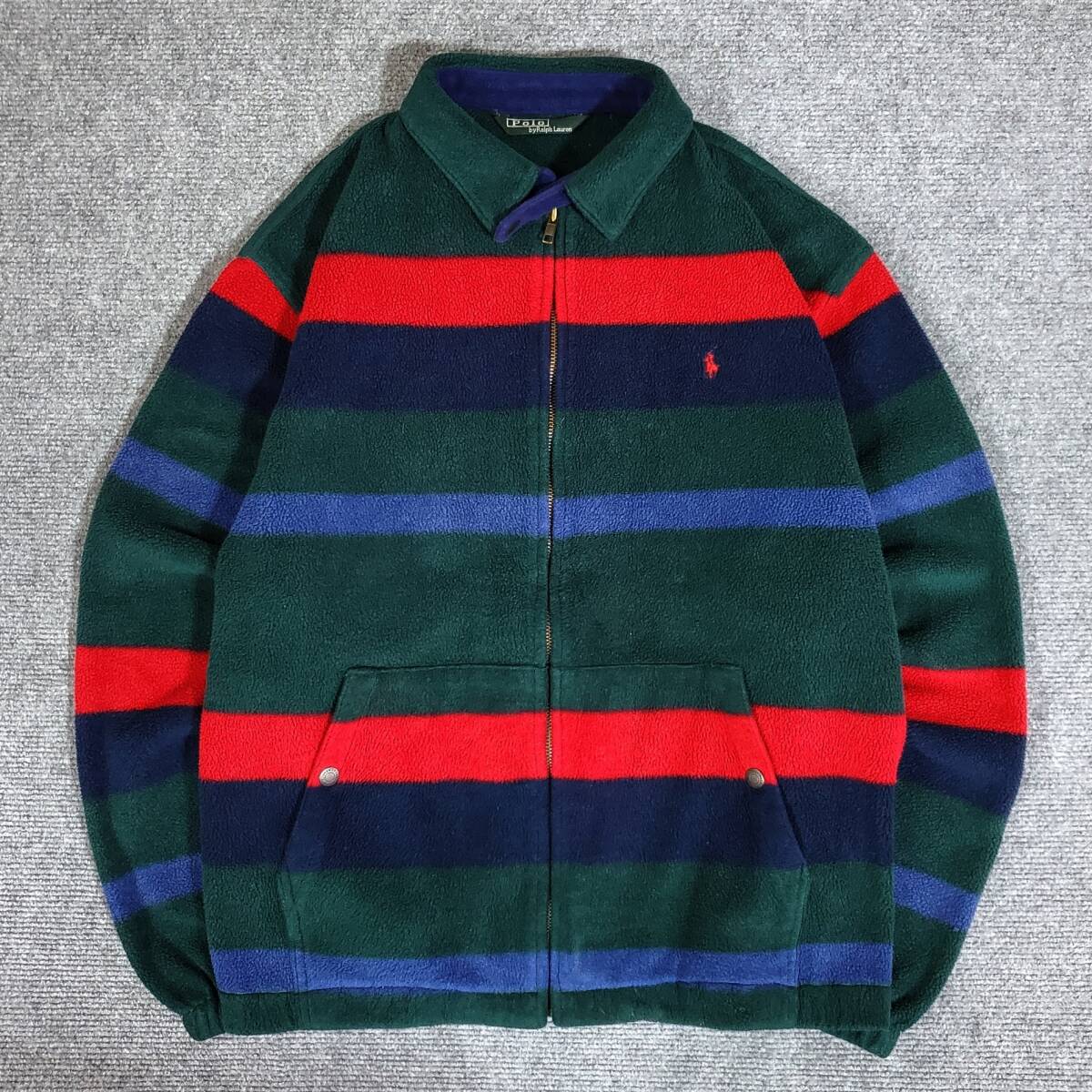 【レア　クリーニング済】　POLO RALPH LAUREN　ポロ ラルフローレン　スイングトップ　フリースジャケット　ボーダー　ドリズラー　90S