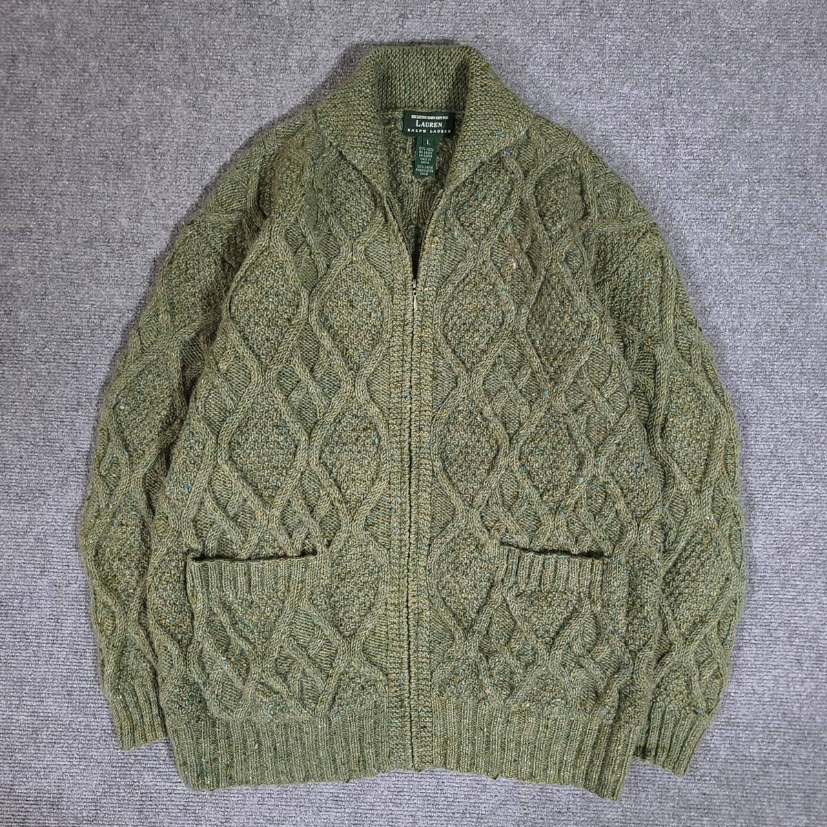 良好　クリーニング済　男女　RALPH LAUREN　ローレン ラルフローレン　ハンドニット　カウチンセーター　ジップアップ　カーディガン　90s