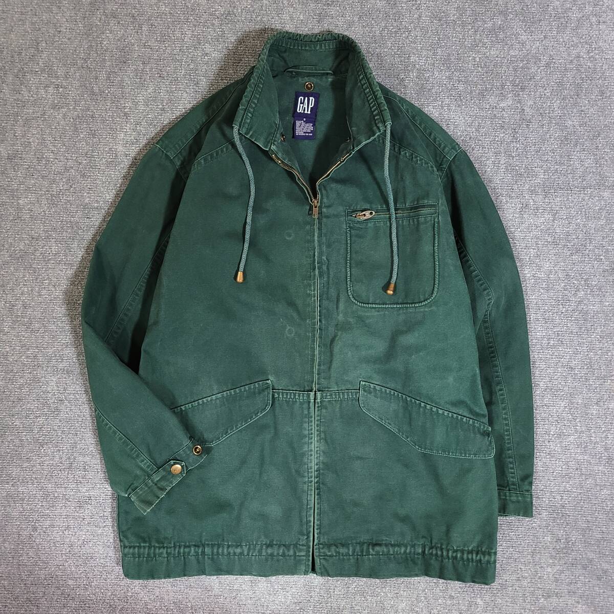 90s　HongKong製　クリーニング済　OLD GAP　ギャップ　ダック地　ハンティングジャケット　ユーティリティジャケット　 グリーン　無地