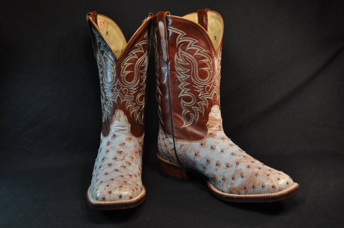 新品　ノコナ　NOCONA　ウエスタンブーツ　斑オーストリッチ/茶　爪先大角　ローパーブーツ　ノンスリップ底　10.5EE