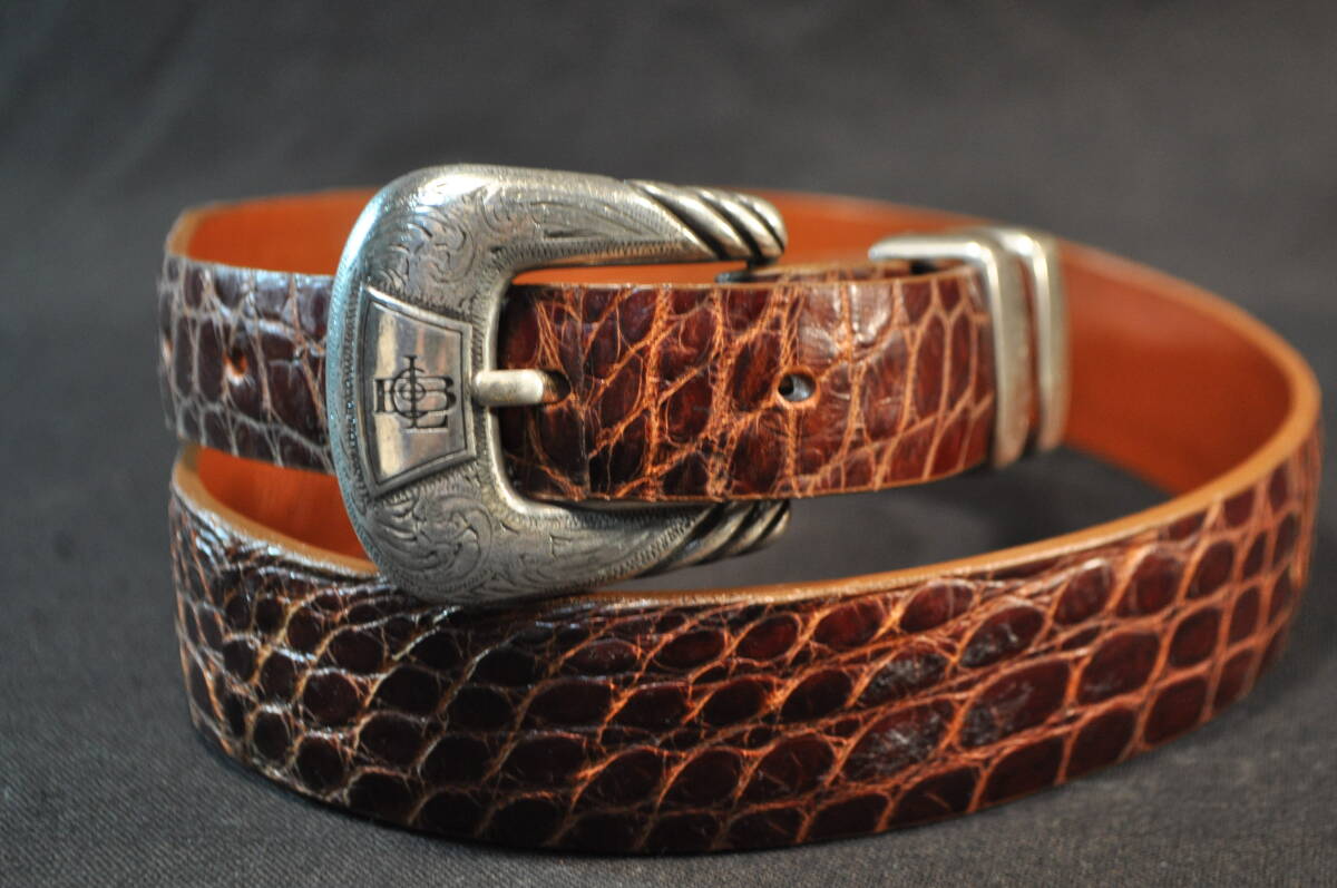 178　アメリカ製　ウエスタンブーツ老舗　ルケーシー社製 LUCCHESE ワニ革ベルト(アリゲーター)　バックル、キーパー、先端チップ付　32　