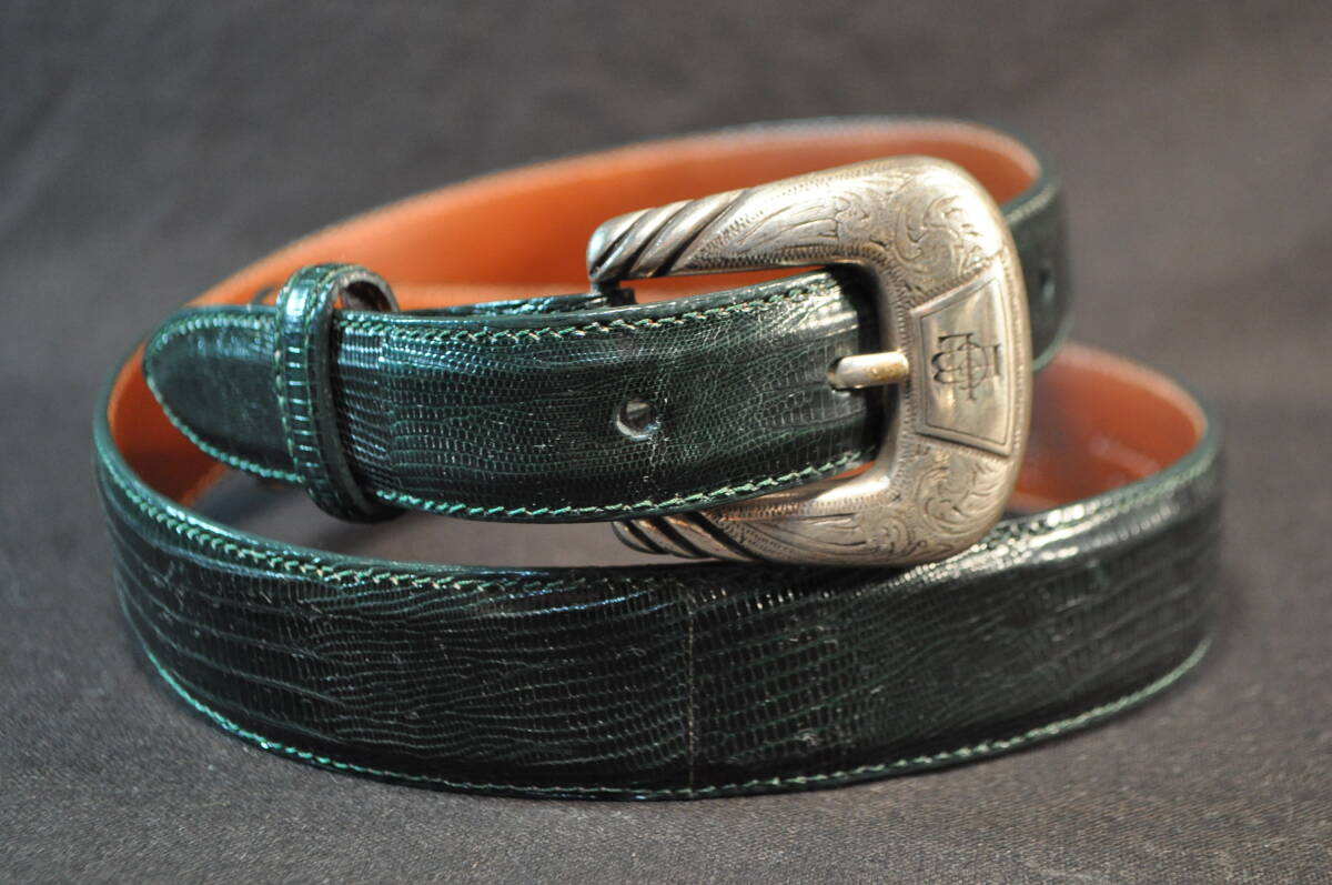 193　アメリカ製　ウエスタンブーツ老舗　ルケーシー社製　LUCCHESE　黒リザード革ベルト(トカゲ)　先細　キーパー付　34　