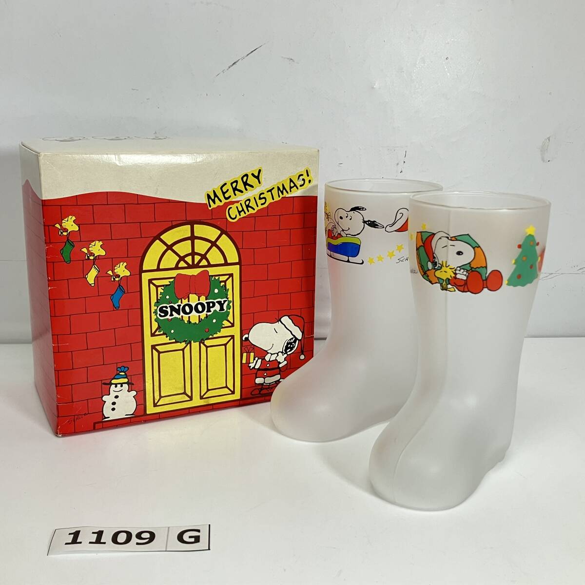 (志)【未使用】佐々木硝子 スヌーピー ブーツグラス 2客セット クリスマス PEANUTS (I)1109G