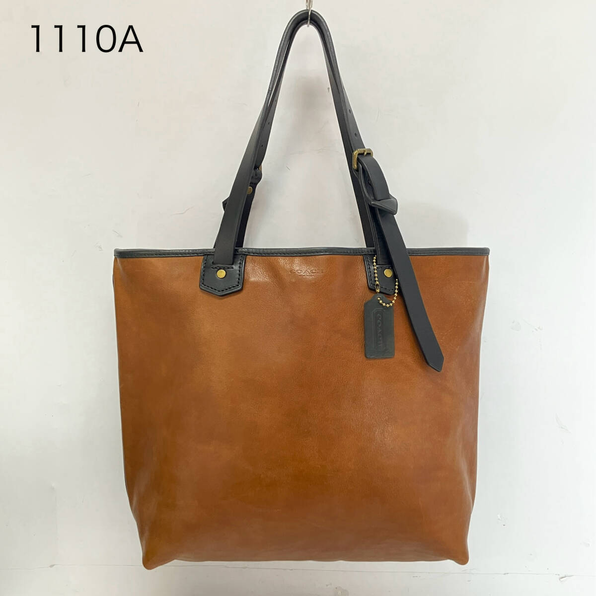 (志)COACH/オールドコーチ 本革 オールレザー トートバッグ 71329 ブリーカー ブラウン×黒 Bleeker Leather Small Hold All(I)1110A