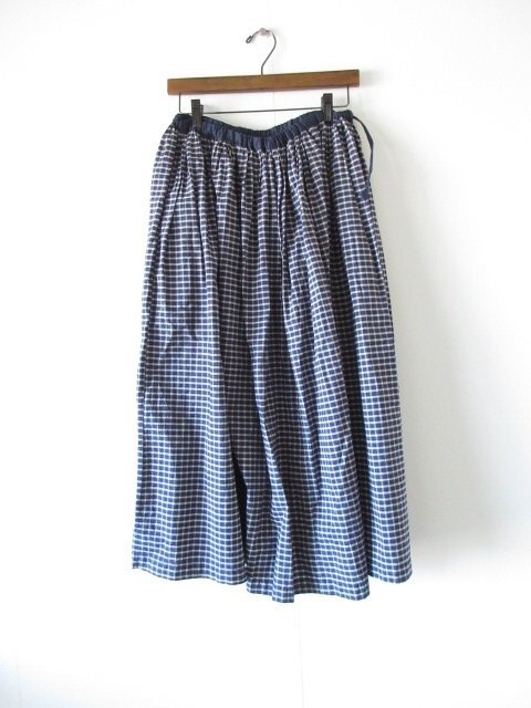 美品 Gauze# (g) / ガーゼ グラム コットンリネン チェックフレアイージースカート F NAVY / レディース ロングスカート