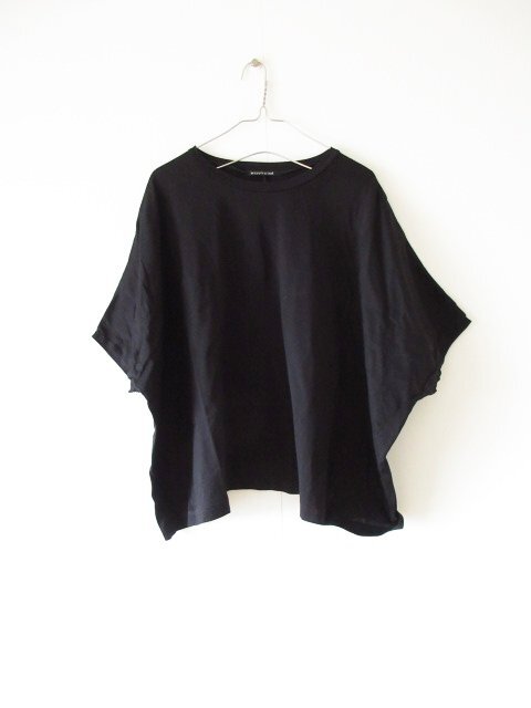mizuiro ind / ミズイロインド ストレッチコットン ワイドカットソー BLACK / 綿 プルオーバー Tシャツ レディース