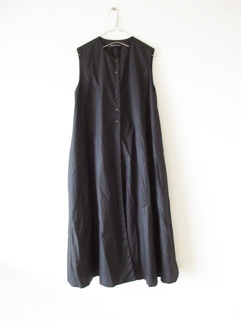 美品 mizuiro ind / ミズイロインド コットン ノースリーブフレアシャツワンピース BLACK / 羽織り ロングワンピース