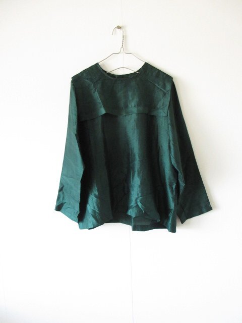美品 BUNON / ブノン Khadi Silk Back Button Sailor Blouse F GREEN / シルク ブラウス シャツ セーラーカラー